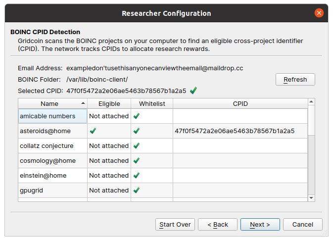 image showing an overview of information in the wallet about your BOINC account